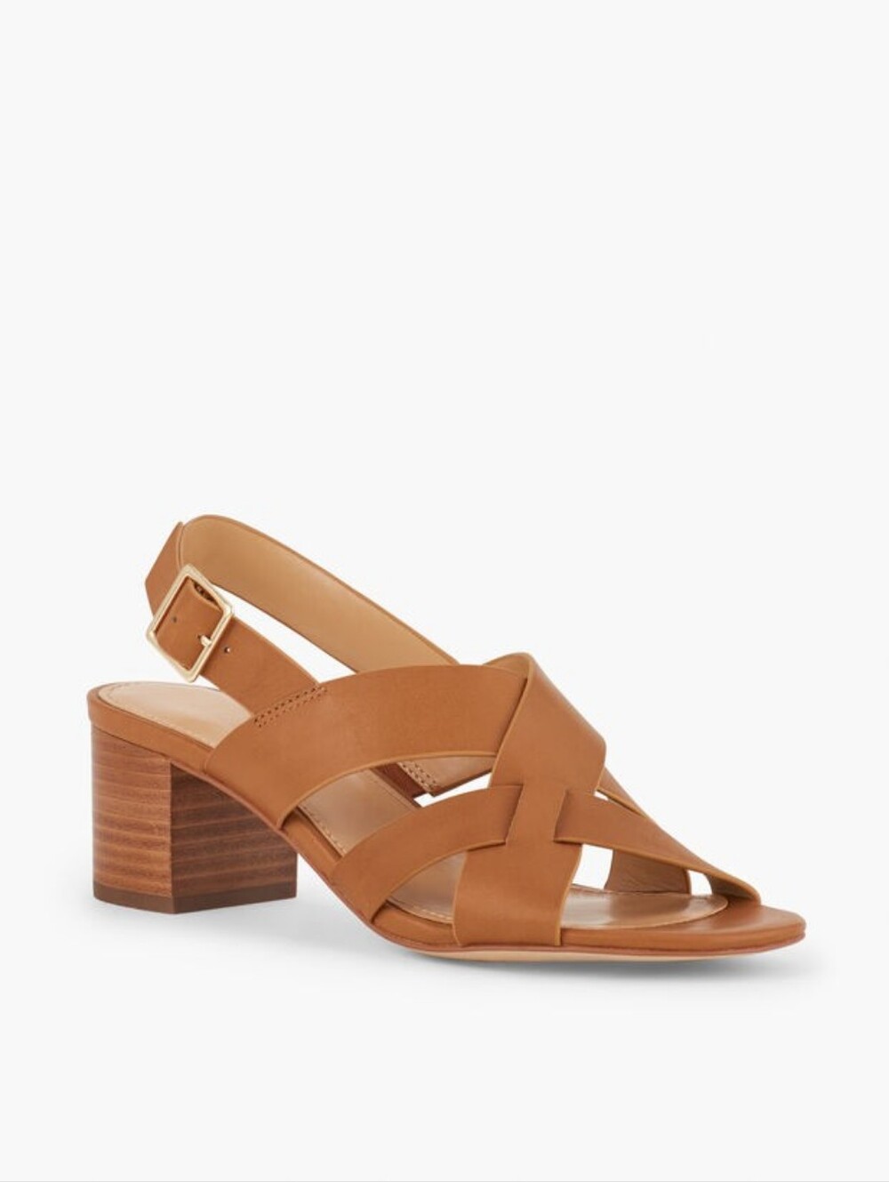 Talbots Mimi Soft Vachetta Crisscross Sandals Brown Leather Sz 7 Block Heel